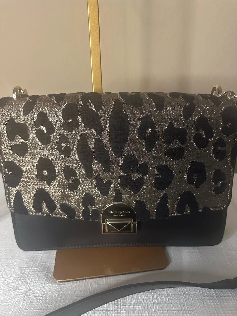 kate spade Leopard-Print Crossbody in Black and Gold-Tone